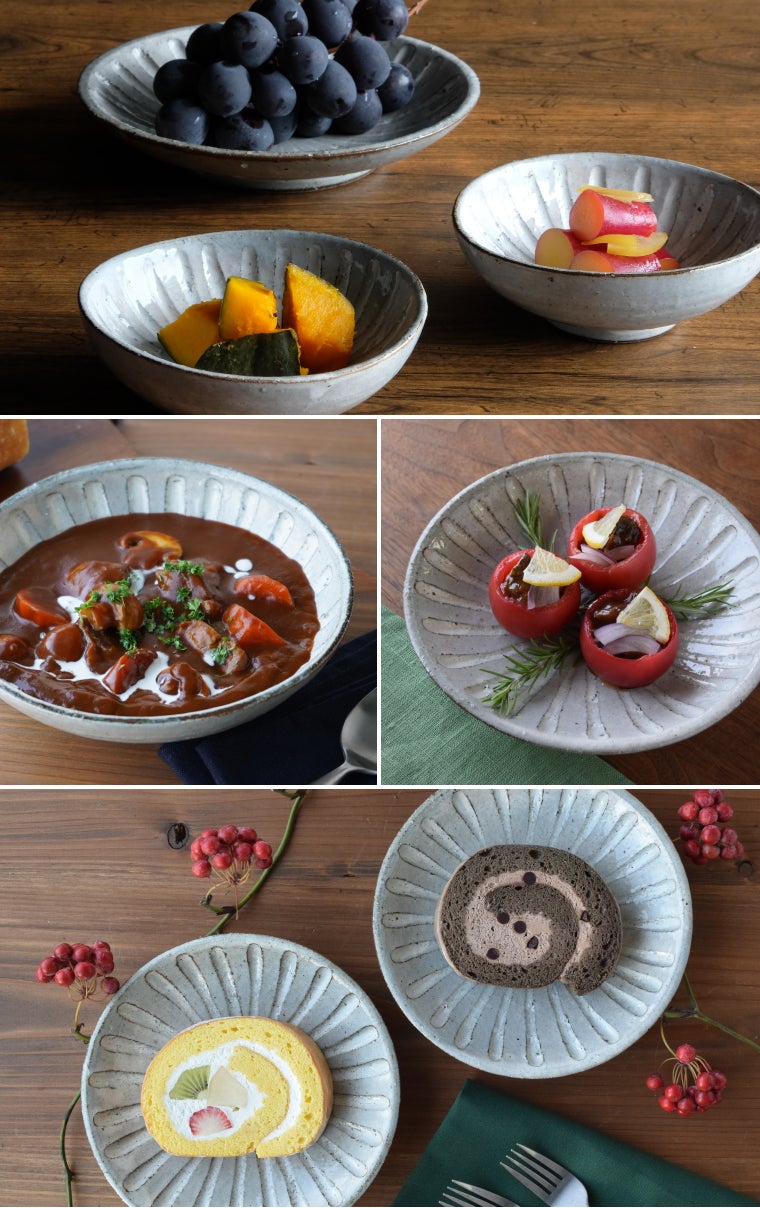 和にも洋にも合ううつわ 粉引彫文使用イメージ